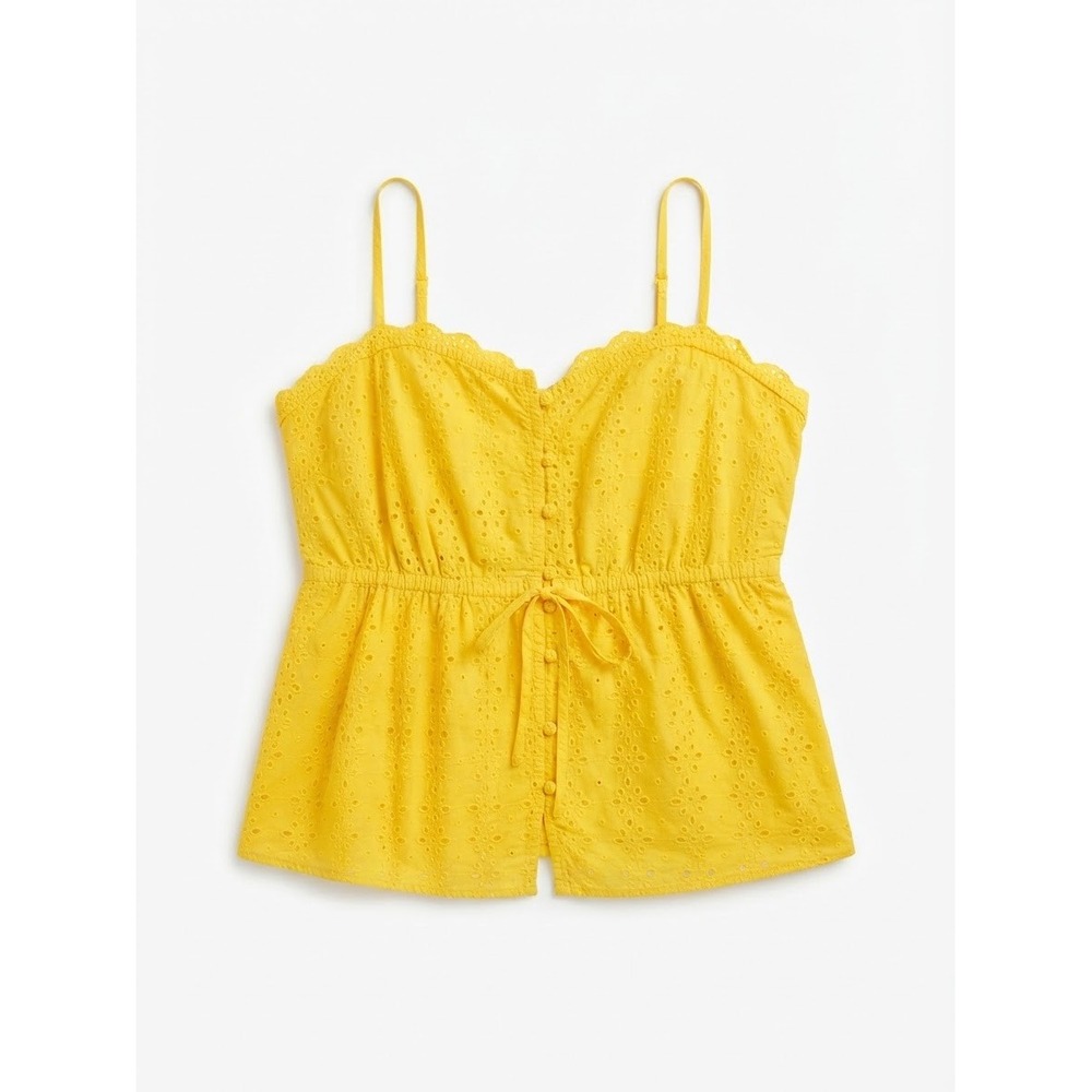 Eyelet Camisole Top Women Large Yellow Peplum Button Front Good